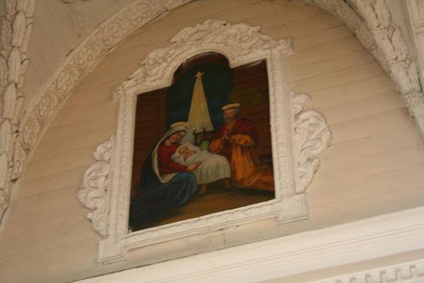 Daujėnų Švč. Jėzaus Vardo bažnyčios vidaus fragmentas. Nuotrauka iš Pasvalio krašto muziejaus fondų